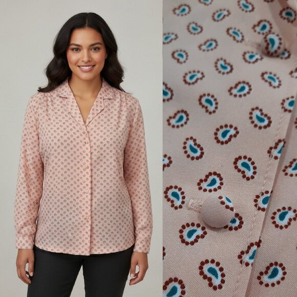 vintage Tops - Vtg 70s mini paisley button down - Peach